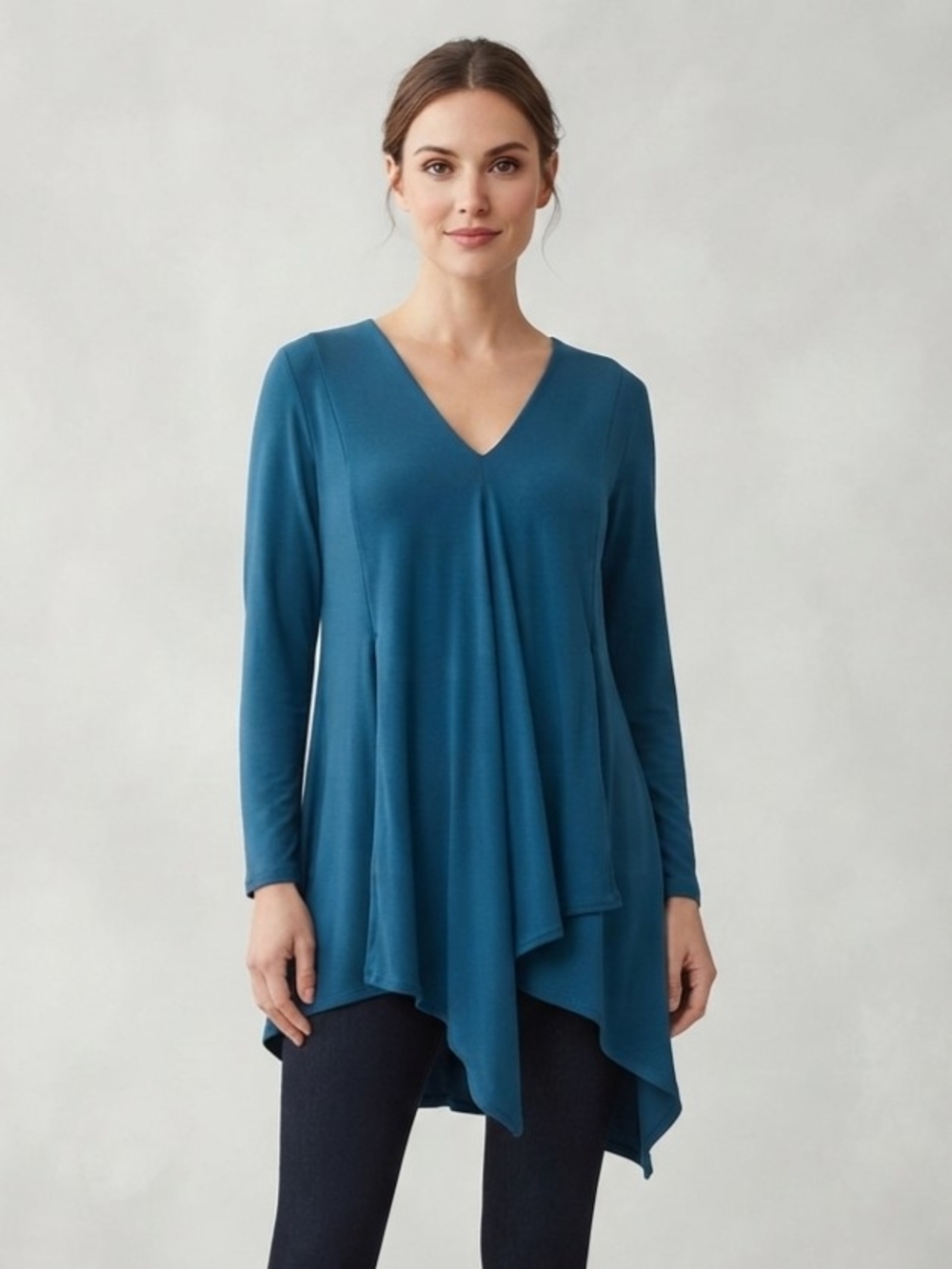 Joseph Ribkoff Teal V-Neck Draped Asymmetrical Tunic Size 6